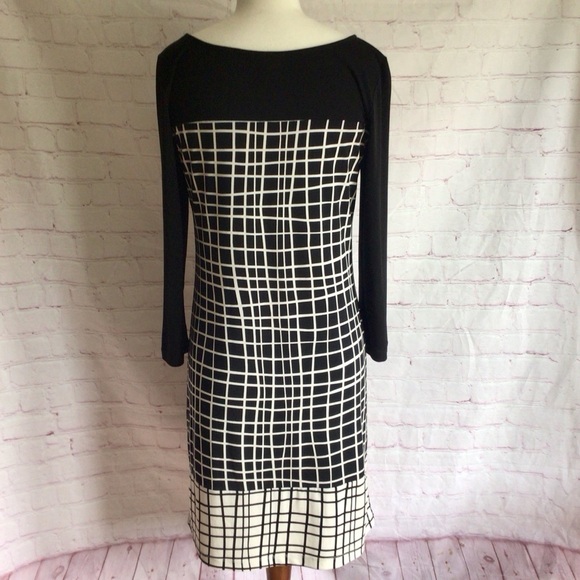 Howard Showers Black and White Grid Long Sleeve Midi Dress - Size 8 - Picture 6 of 8